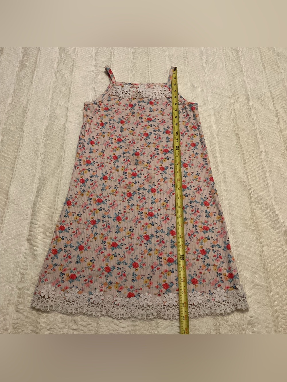 Rare Editions Girls 6X Floral Spaghetti Strap Lace Trim Dress